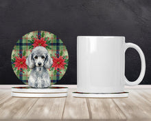 Load image into Gallery viewer, Standard Silver Poodle Christmas PoinsettIas Large Sandstone Coasters Pack of 4