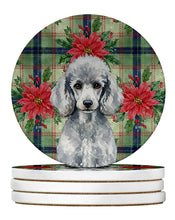 Load image into Gallery viewer, Standard Silver Poodle Christmas PoinsettIas Large Sandstone Coasters Pack of 4