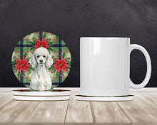 Load image into Gallery viewer, Standard White Poodle Christmas PoinsettIas Large Sandstone Coasters Pack of 4