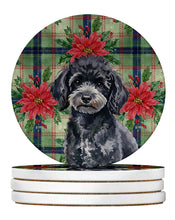 Load image into Gallery viewer, Toy Black Poodle Christmas PoinsettIas Large Sandstone Coasters Pack of 4