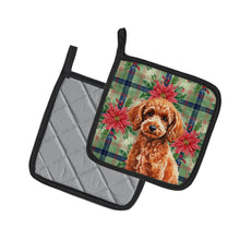 Load image into Gallery viewer, Toy Red Poodle Christmas PoinsettIas Pair of Pot Holders