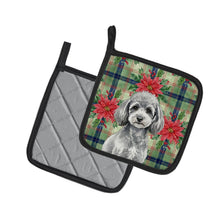 Load image into Gallery viewer, Toy Silver Poodle Christmas PoinsettIas Pair of Pot Holders
