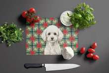 Load image into Gallery viewer, Toy White Poodle Christmas PoinsettIas Glass Cutting Board