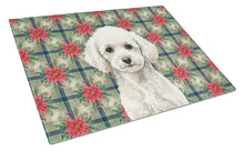 Load image into Gallery viewer, Toy White Poodle Christmas PoinsettIas Glass Cutting Board