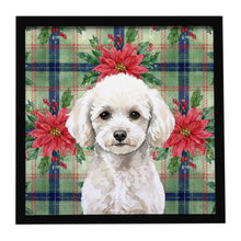 Load image into Gallery viewer, Toy White Poodle Christmas PoinsettIas Framed Metal Print