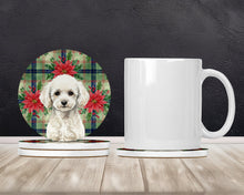 Load image into Gallery viewer, Toy White Poodle Christmas PoinsettIas Large Sandstone Coasters Pack of 4