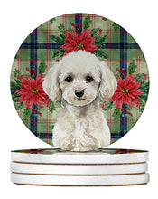 Load image into Gallery viewer, Toy White Poodle Christmas PoinsettIas Large Sandstone Coasters Pack of 4