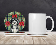 Load image into Gallery viewer, Portuguese Water Dog Christmas PoinsettIas Large Sandstone Coasters Pack of 4