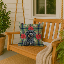 Load image into Gallery viewer, Black Portuguese Water Dog Christmas PoinsettIas Throw Pillow