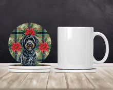 Load image into Gallery viewer, Black Portuguese Water Dog Christmas PoinsettIas Large Sandstone Coasters Pack of 4