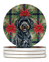 Load image into Gallery viewer, Black Portuguese Water Dog Christmas PoinsettIas Large Sandstone Coasters Pack of 4