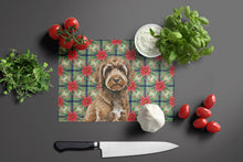 Load image into Gallery viewer, Brown Portuguese Water Dog Christmas PoinsettIas Glass Cutting Board