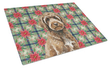 Load image into Gallery viewer, Brown Portuguese Water Dog Christmas PoinsettIas Glass Cutting Board