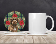 Load image into Gallery viewer, Brown Portuguese Water Dog Christmas PoinsettIas Large Sandstone Coasters Pack of 4