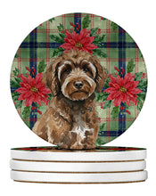 Load image into Gallery viewer, Brown Portuguese Water Dog Christmas PoinsettIas Large Sandstone Coasters Pack of 4