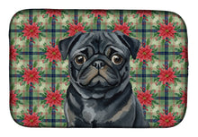 Load image into Gallery viewer, Black Pug Christmas PoinsettIas Dish Drying Mat