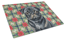 Load image into Gallery viewer, Black Pug Christmas PoinsettIas Glass Cutting Board