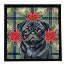 Load image into Gallery viewer, Black Pug Christmas PoinsettIas Framed Metal Print