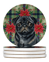 Load image into Gallery viewer, Black Pug Christmas PoinsettIas Large Sandstone Coasters Pack of 4