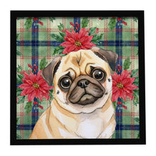 Load image into Gallery viewer, Fawn Pug Christmas PoinsettIas Framed Metal Print