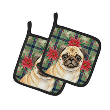 Load image into Gallery viewer, Fawn Pug Christmas PoinsettIas Pair of Pot Holders