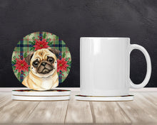 Load image into Gallery viewer, Fawn Pug Christmas PoinsettIas Large Sandstone Coasters Pack of 4