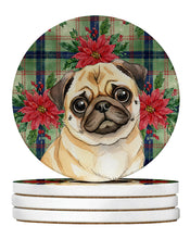 Load image into Gallery viewer, Fawn Pug Christmas PoinsettIas Large Sandstone Coasters Pack of 4