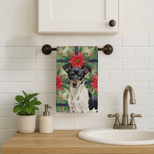 Load image into Gallery viewer, Black and White Rat Terrier Christmas PoinsettIas Kitchen Towel