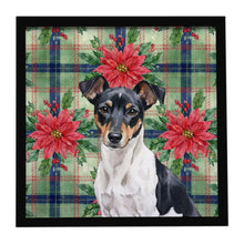 Load image into Gallery viewer, Black and White Rat Terrier Christmas PoinsettIas Framed Metal Print