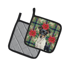 Load image into Gallery viewer, Black and White Rat Terrier Christmas PoinsettIas Pair of Pot Holders