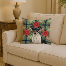 Load image into Gallery viewer, Black and White Rat Terrier Christmas PoinsettIas Throw Pillow
