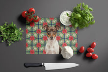 Load image into Gallery viewer, Chocolate and White Rat Terrier Christmas PoinsettIas Glass Cutting Board