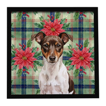 Load image into Gallery viewer, Chocolate and White Rat Terrier Christmas PoinsettIas Framed Metal Print