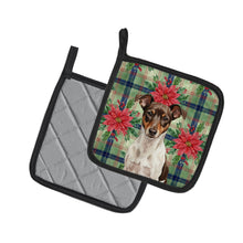 Load image into Gallery viewer, Chocolate and White Rat Terrier Christmas PoinsettIas Pair of Pot Holders