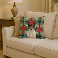 Load image into Gallery viewer, Chocolate and White Rat Terrier Christmas PoinsettIas Throw Pillow