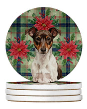 Load image into Gallery viewer, Chocolate and White Rat Terrier Christmas PoinsettIas Large Sandstone Coasters Pack of 4
