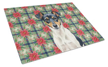 Load image into Gallery viewer, Tricolor Rat Terrier Christmas PoinsettIas Glass Cutting Board