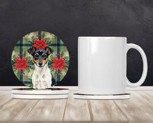 Load image into Gallery viewer, Tricolor Rat Terrier Christmas PoinsettIas Large Sandstone Coasters Pack of 4