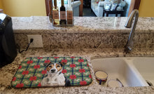 Load image into Gallery viewer, Tricolor Russell Terrier Christmas PoinsettIas Dish Drying Mat