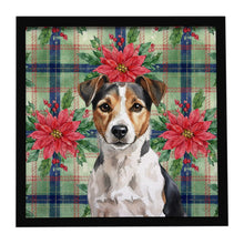 Load image into Gallery viewer, Tricolor Russell Terrier Christmas PoinsettIas Framed Metal Print