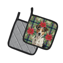 Load image into Gallery viewer, Tricolor Russell Terrier Christmas PoinsettIas Pair of Pot Holders