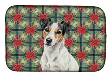 Load image into Gallery viewer, White with Black Markings Russell Terrier Christmas PoinsettIas Dish Drying Mat