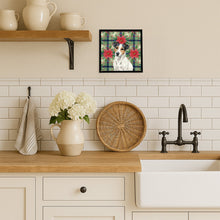 Load image into Gallery viewer, White with Black Markings Russell Terrier Christmas PoinsettIas Framed Metal Print
