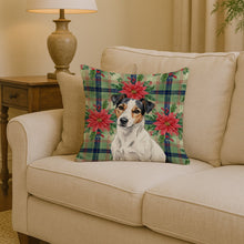 Load image into Gallery viewer, White with Black Markings Russell Terrier Christmas PoinsettIas Throw Pillow