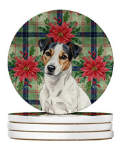 Load image into Gallery viewer, White with Black Markings Russell Terrier Christmas PoinsettIas Large Sandstone Coasters Pack of 4