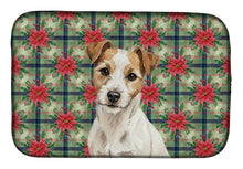 Load image into Gallery viewer, White with Tan Markings Russell Terrier Christmas PoinsettIas Dish Drying Mat