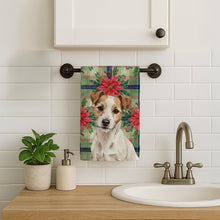 Load image into Gallery viewer, White with Tan Markings Russell Terrier Christmas PoinsettIas Kitchen Towel
