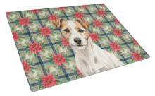 Load image into Gallery viewer, White with Tan Markings Russell Terrier Christmas PoinsettIas Glass Cutting Board