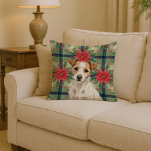 Load image into Gallery viewer, White with Tan Markings Russell Terrier Christmas PoinsettIas Throw Pillow