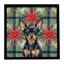 Load image into Gallery viewer, Black and Tan Russian Toy Christmas PoinsettIas Framed Metal Print